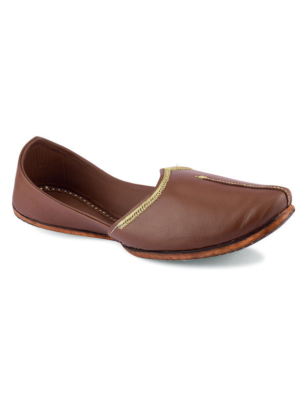 Men's Indian Ethnic Handrafted Brown Premium Leather Footwear - Desi Colour