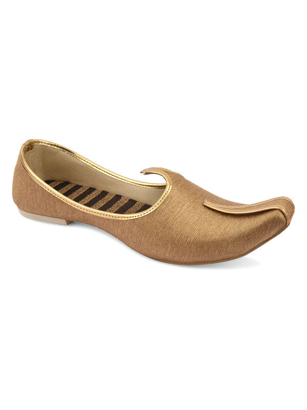 Men's Indian Ethnic Party Wear Golden Footwear - Desi Colour