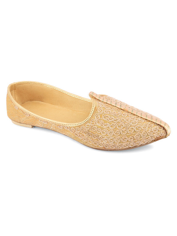 Men's Indian Ethnic Party Wear Beige Embroidered Footwear - Desi Colour