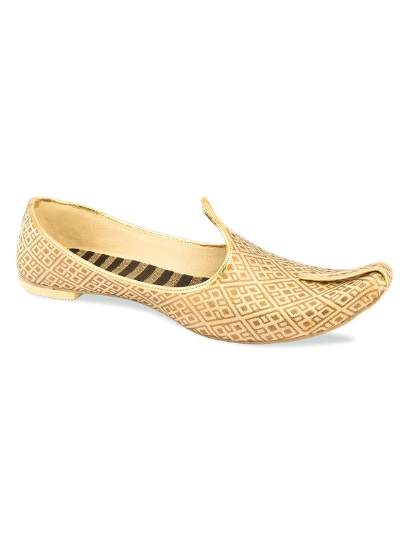 Men's Indian Ethnic Party Wear Golden Footwear - Desi Colour