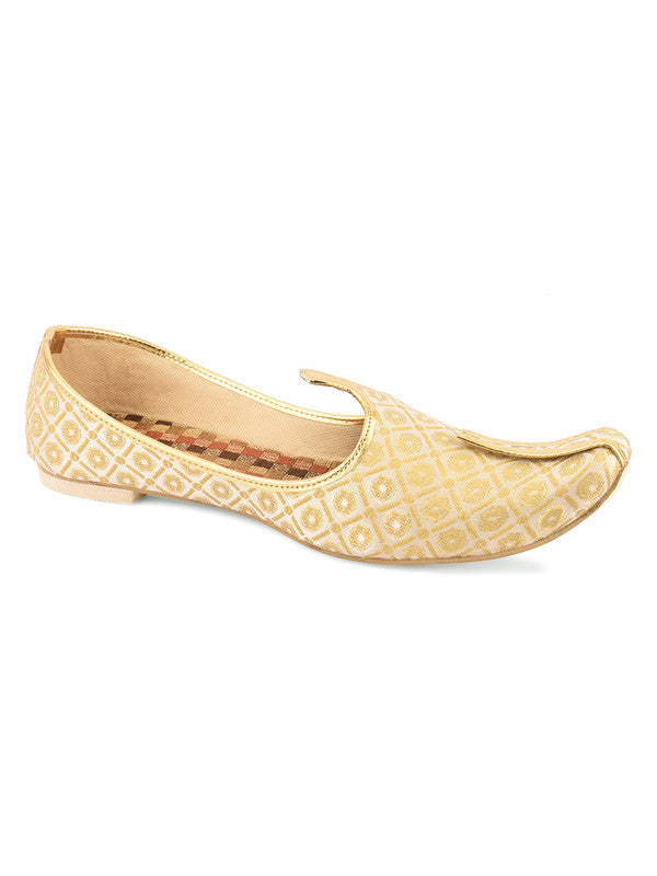 Men's Indian Ethnic Party Wear Golden Footwear - Desi Colour