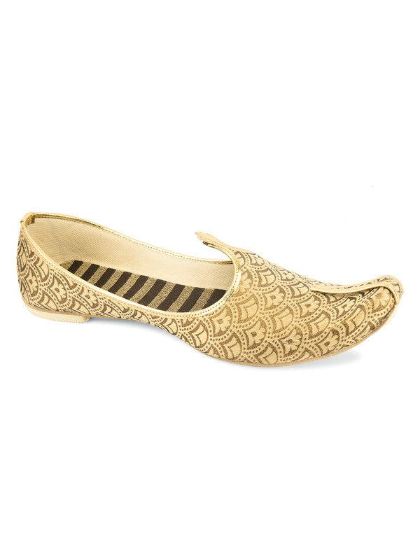 Men's Indian Ethnic Party Wear Golden Footwear - Desi Colour