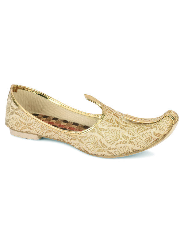 Men's Indian Ethnic Party Wear Golden Footwear - Desi Colour