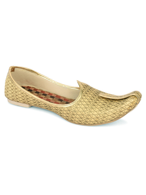 Men's Indian Ethnic Party Wear Golden Footwear - Desi Colour