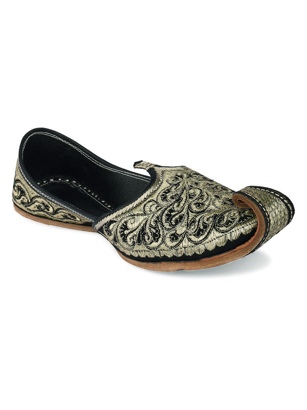 Men's Indian Ethnic Handrafted Black Premium Leather Embroidered Footwear - Desi Colour