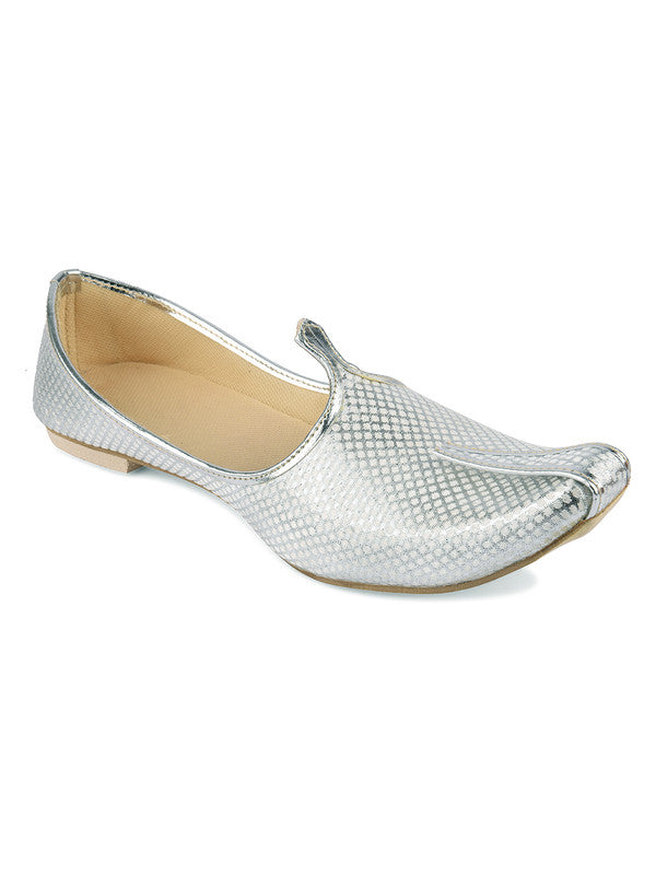 Men's Indian Ethnic Party Wear Silver Footwear - Desi Colour