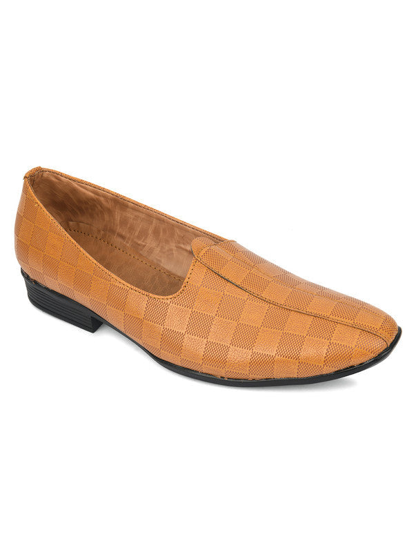 Men's Indian Ethnic Party Wear Textured Tan Heels Footwear - Desi Colour