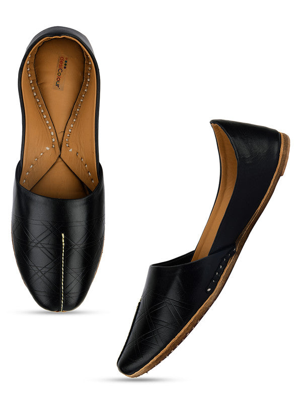 Men's Indian Ethnic Handrafted Black Premium Leather Footwear - Desi Colour