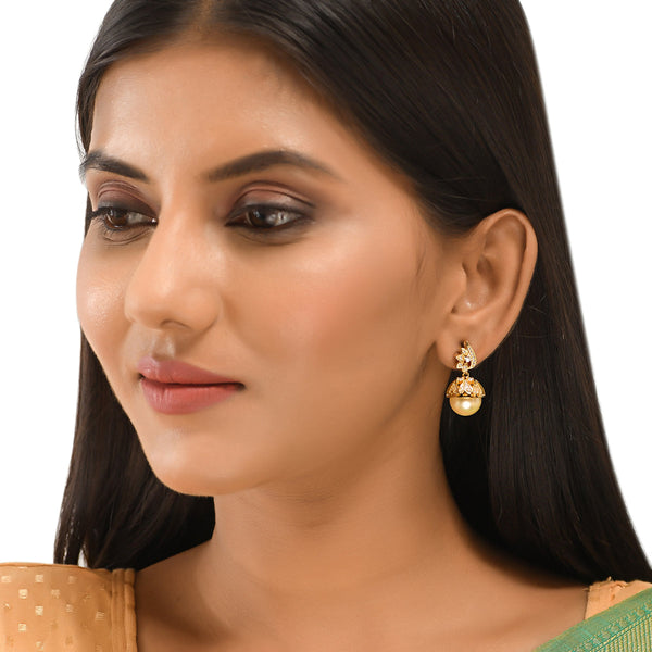 Women's Cz Traditional Gold Plated White Jhumka Earrings - Voylla