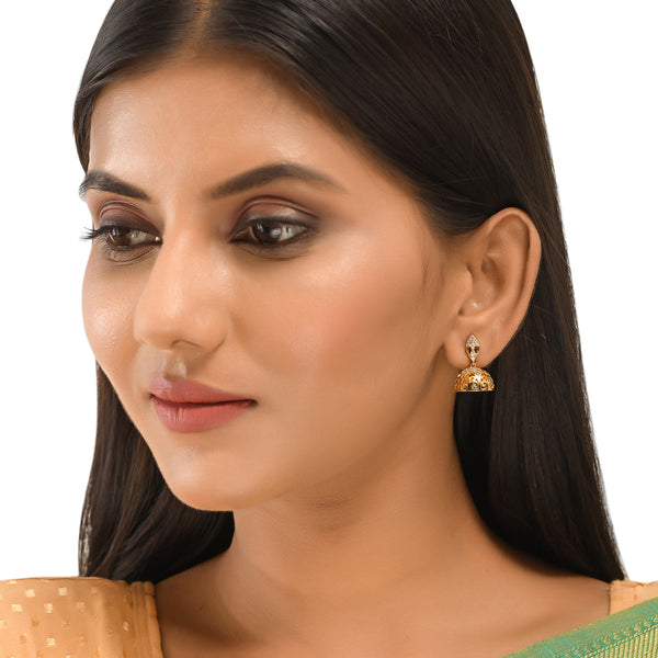 Women's Cz Traditional Gold Plated White Jhumka Earrings - Voylla