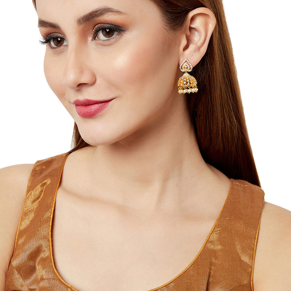 Women's Pearl Beads Embellished Astonishing Jhumki Earrings Pair - Voylla