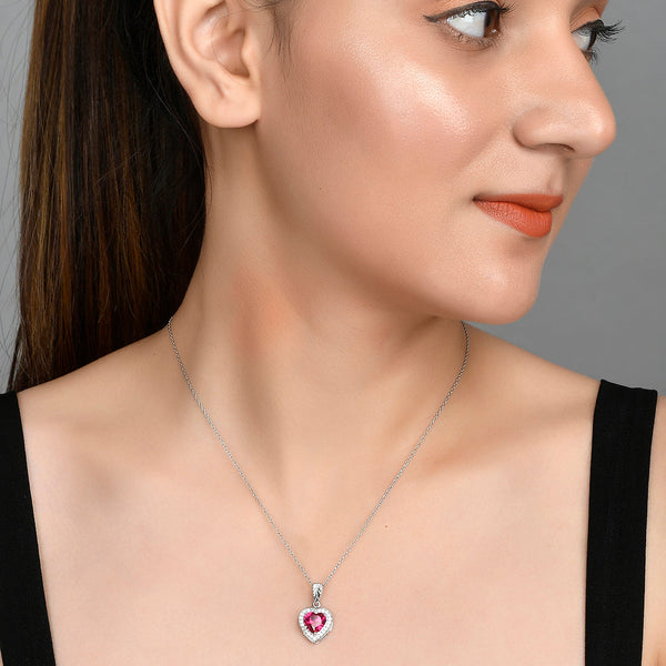 Women's Heart Red And Silver Zirconia Pendant - Voylla