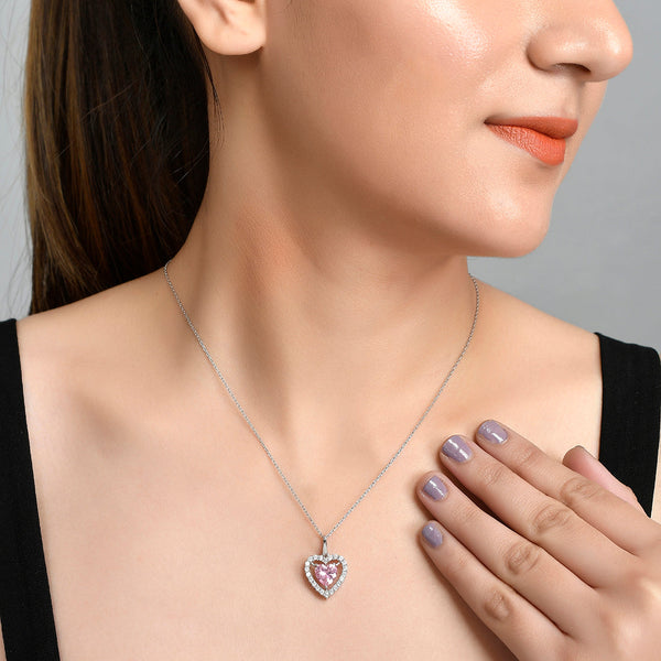 Women's Silver And Pink Cz Heart Pendant - Voylla