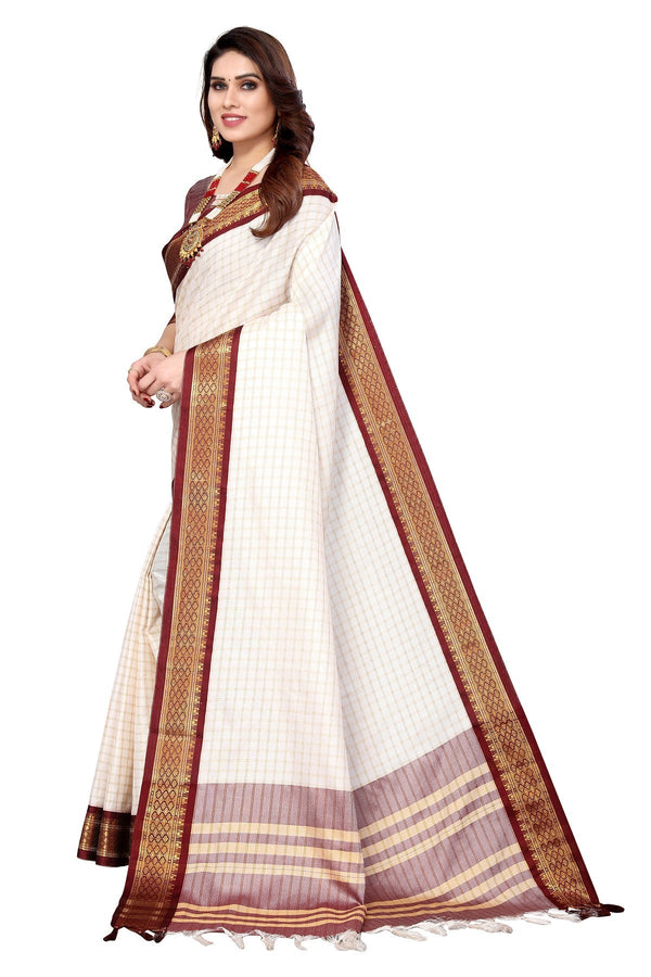 Women's Weaving White Cotton Silk Saree - Vamika