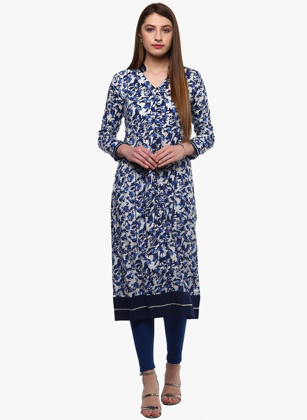 Women's Indigo Blue Front Open Kurti - Divena