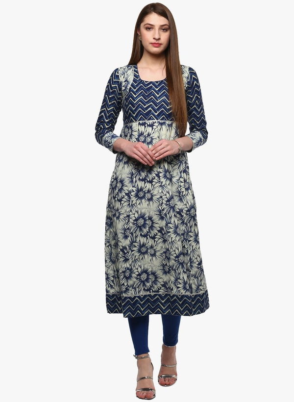 Women's Indigo Printed Anarkali - Noz2Toz