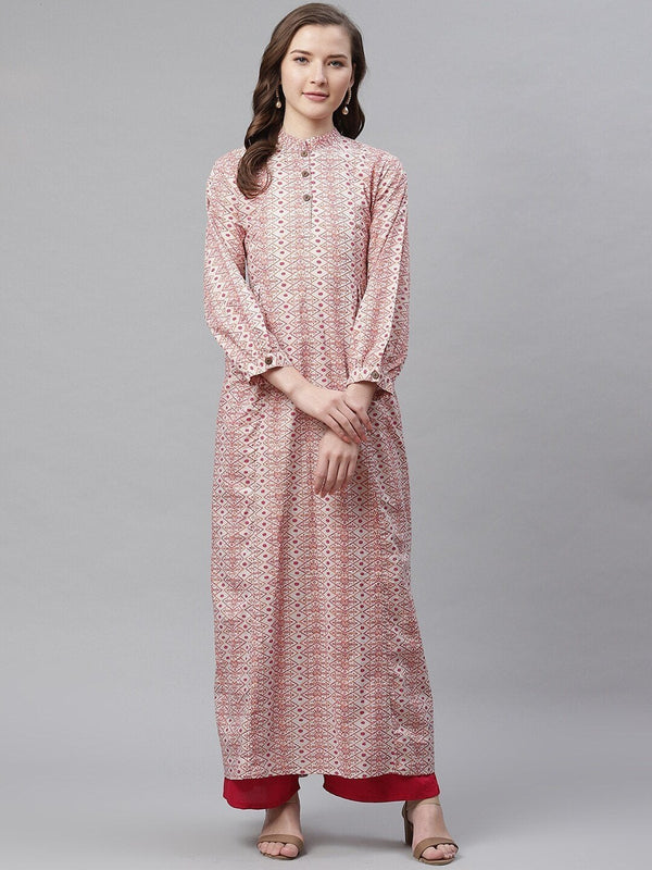 Women's White Peach Maxi Style Kurta - Noz2Toz