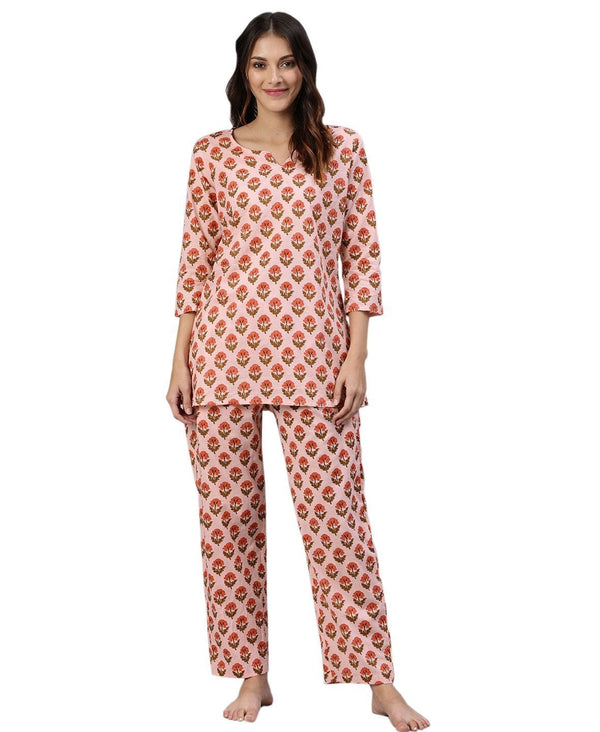 Women's Pink Cotton Loungewear /Nightwear Set - Divena