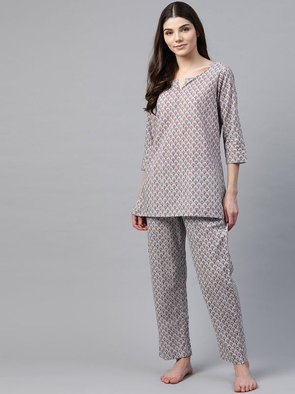 Women's Grey Printed Loungewear/Nightwear - Noz2Toz