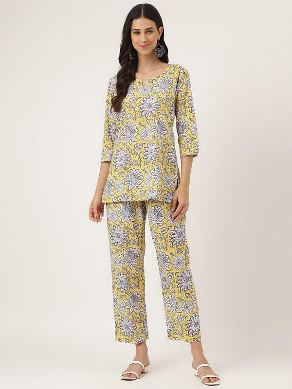 Women's Yellow Printed Loungewear/Nightwear - Taantav