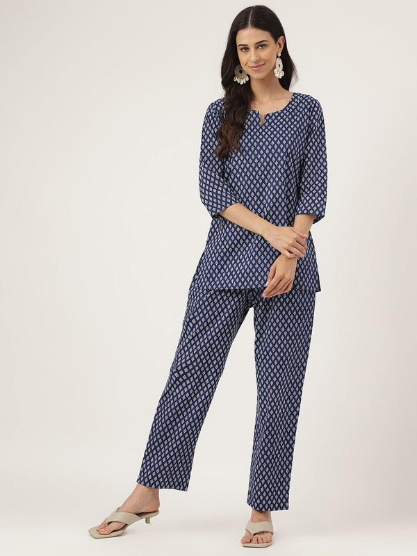 Women's Blue Printed Loungewear/Nightwear - Taantav