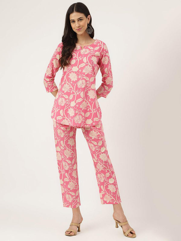 Women's Pink Printed Loungewear/Nightwear - Taantav