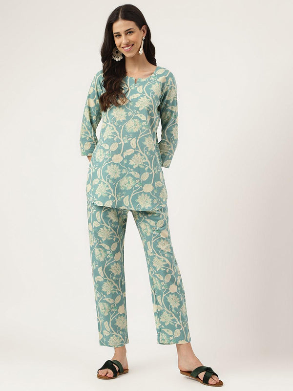 Jashvi Sea green Printed Loungewear/Nightwear