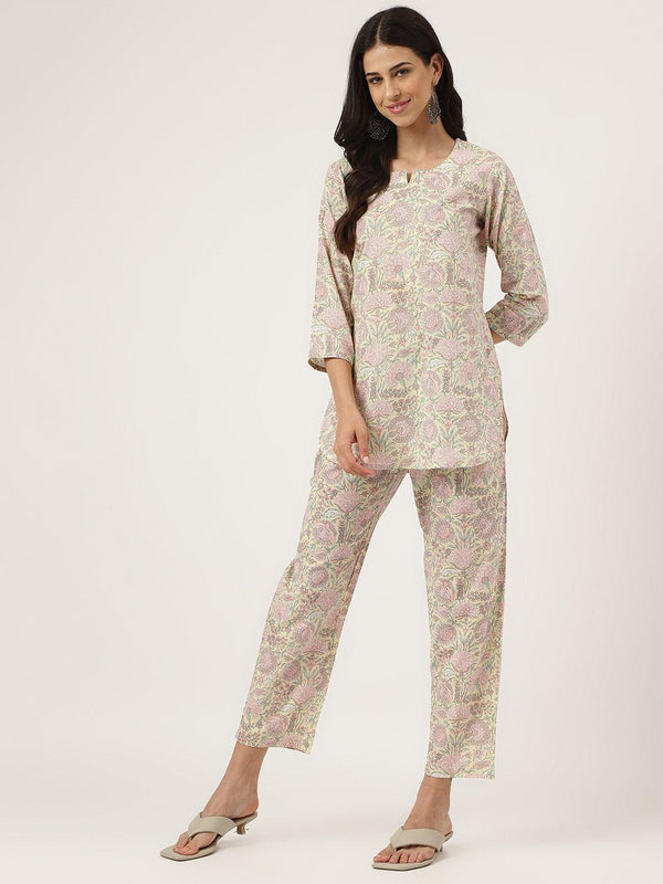 Women's Yellow Printed Loungewear/Nightwear - Taantav