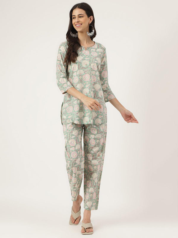 Jashvi Mint Green Printed Loungewear/Nightwear