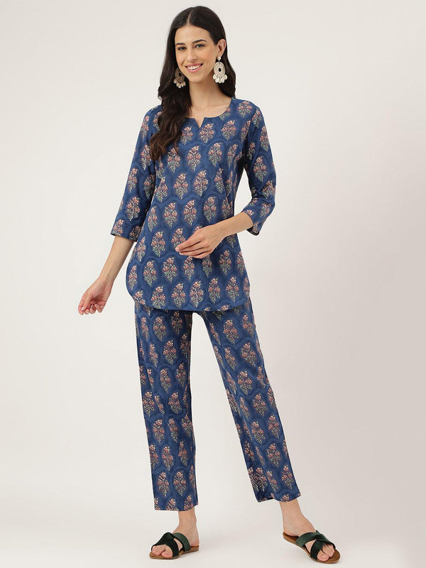 Women's Blue Printed Loungewear/Nightwear - Taantav