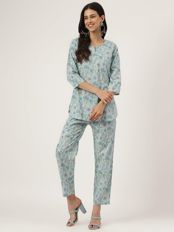 Jashvi Taurquoise Blue Printed Loungewear/Nightwear