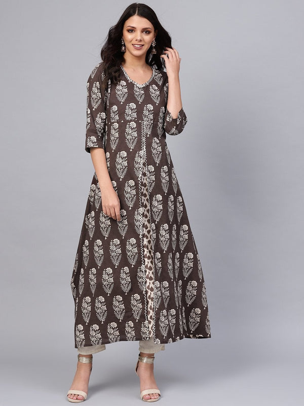 Women's Double Layered Brown Cotton Kurta  - Wahenoor