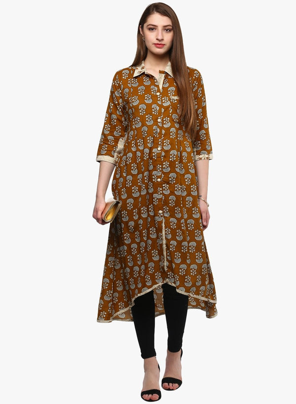 Women's Printed Cotton Shirt Style Kurta - Divena