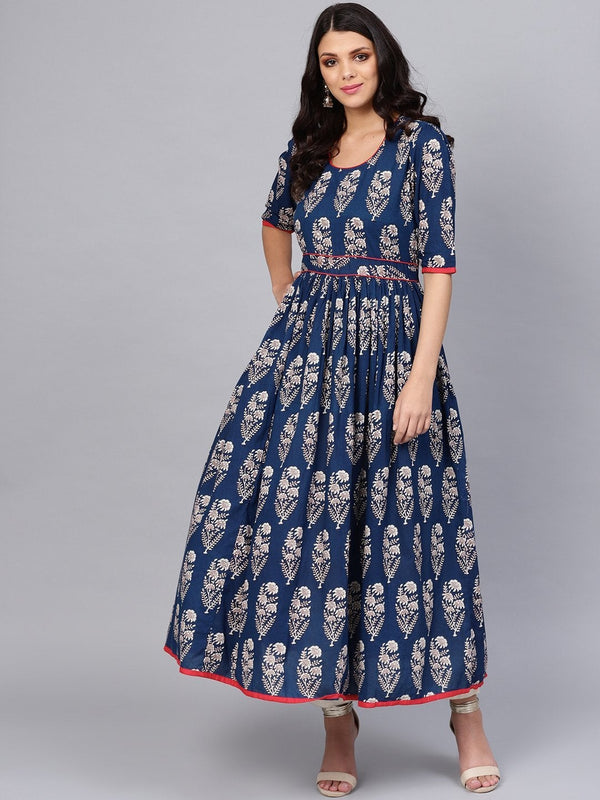 Women's Royal Blue Printed Floor Length Anarkali - Divena