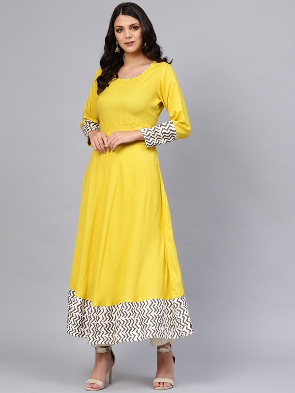 Women's Solid Mustard Yellow Rayon Anarkali - Divena