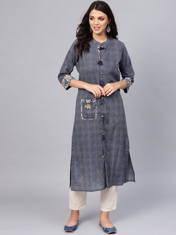 Women's Blue Straight Kurta - Divena