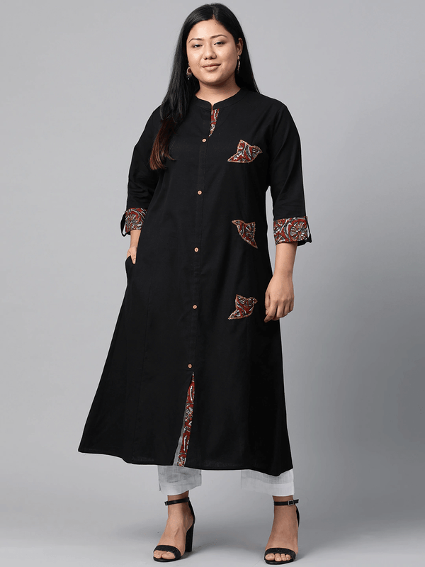 Plus Size Sequin Work Black A-Line Kurta