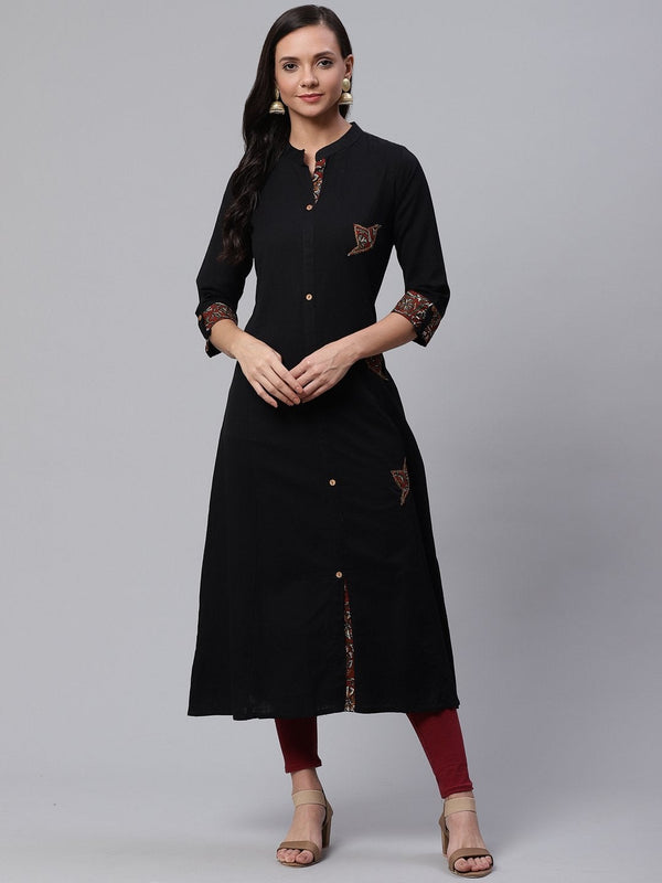 Women's Sequin Work Black Kurta - Divena