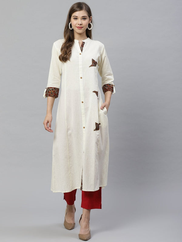 Women's Sequin Work Cotton Flex Off White Kurta - Divena