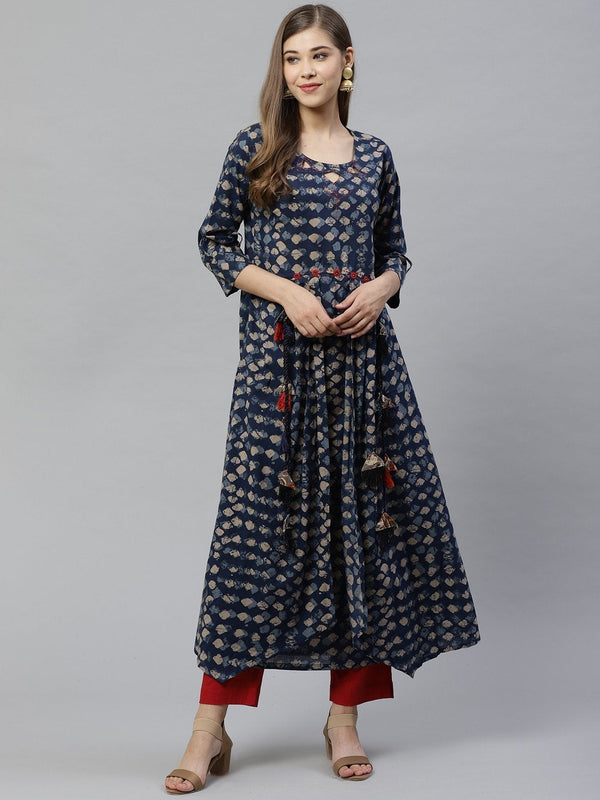 Women's Indigo A Line Cotton Kurta - Divena