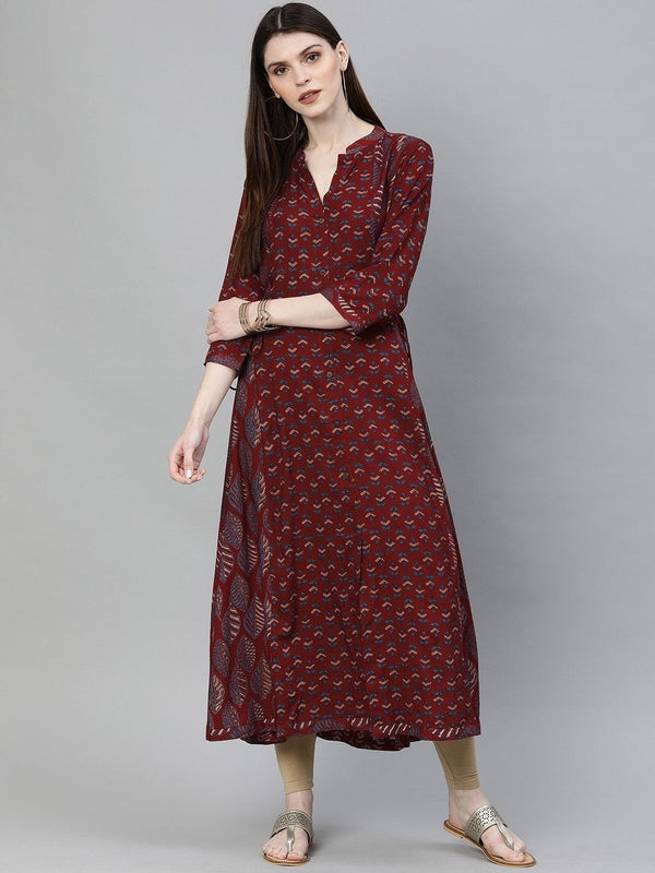 Women's Maroon Rayon Kurta - Divena