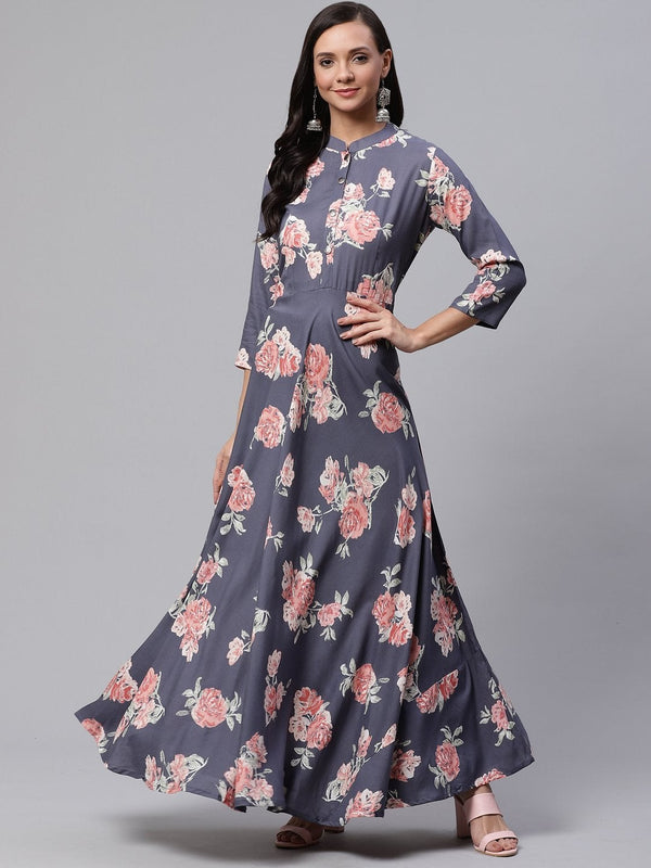 Women's Grey Anarkali Kurta - Divena