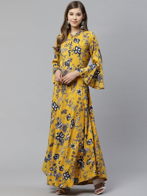 Women's Mustard Rayon Anarkali Kurta  - Wahenoor