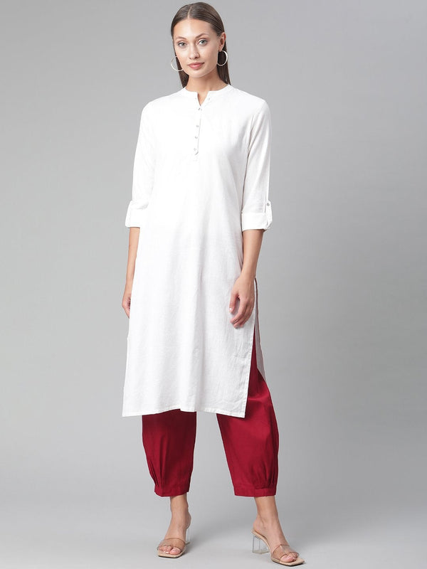 Women's White Cotton Straight Kurta - Divena