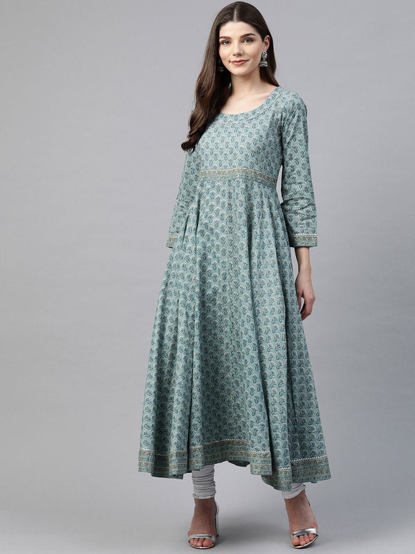 Women's Indigo Blue Printed High Low Kurta - Divena