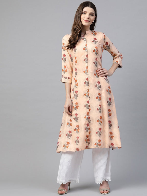 Women's A-Line Pink Rayon Kurta  - Wahenoor