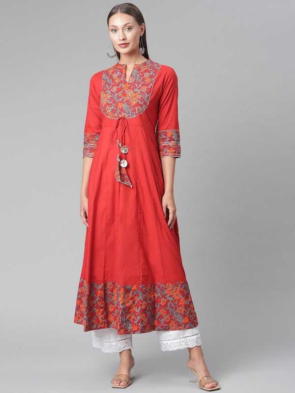 Women's Brick Red Anarkali kurta - Divena