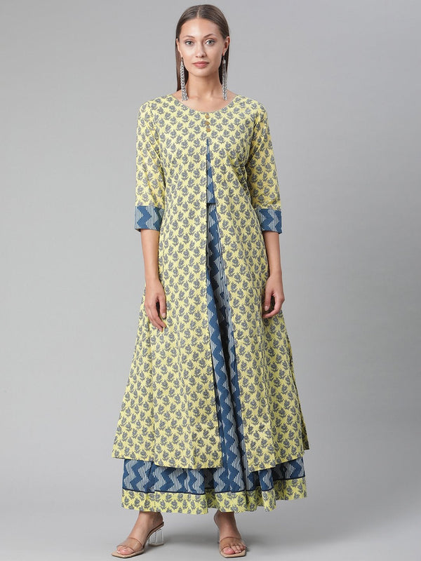 Women's The Dressify Yellow Shurg Style Cotton kurta with Skirt - Divena