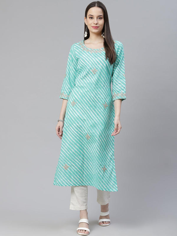 Jashvi Green Leheriya Cotton Gota Patti  Straight Kurta