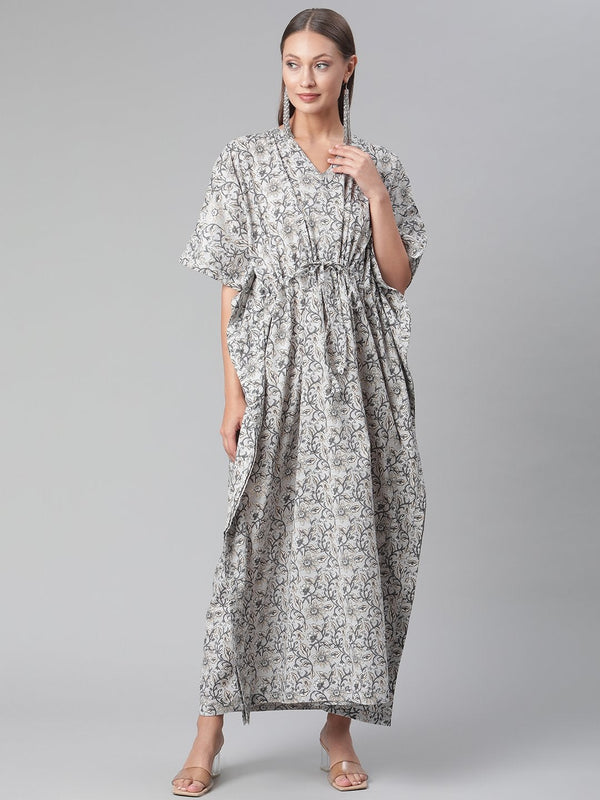 Women's Grey Floral Cotton Kaftan - Noz2Toz